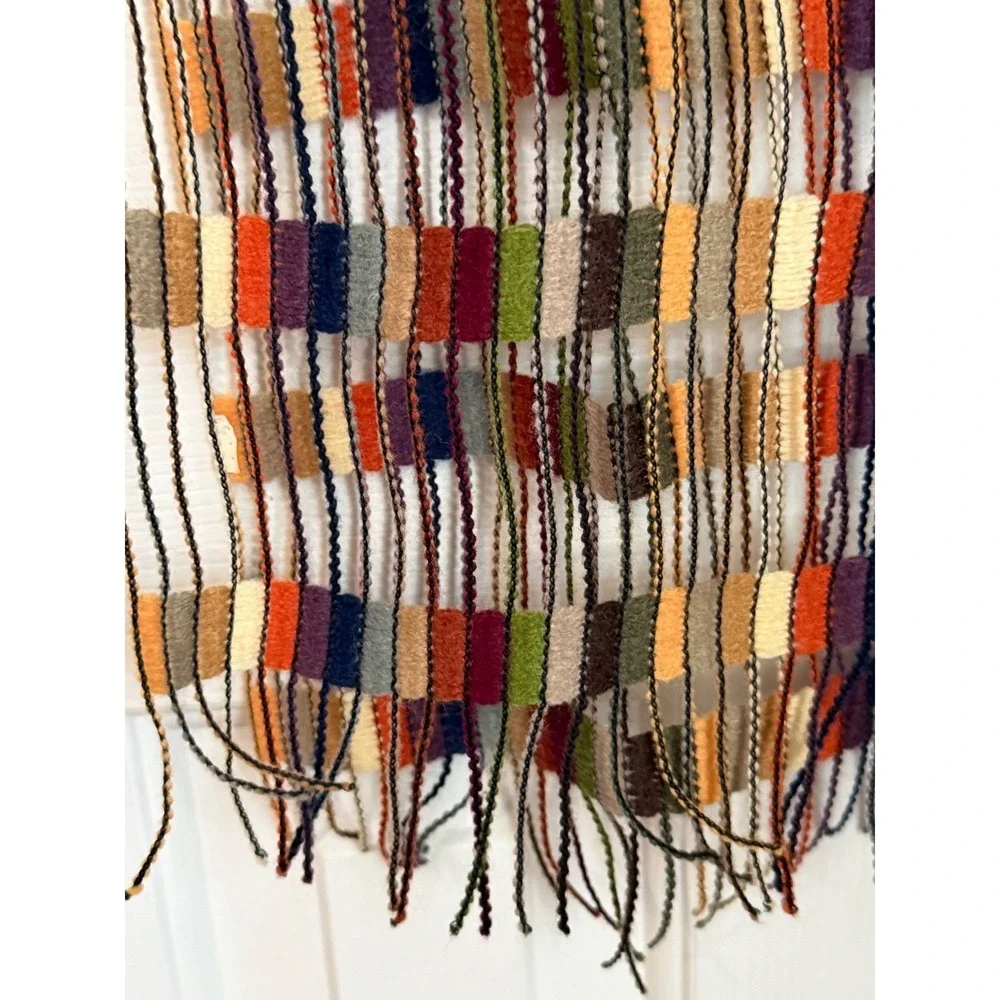 Gritty Boho Woven Ladder Scarf Womens Earth Tone Fringe Granola Chic
